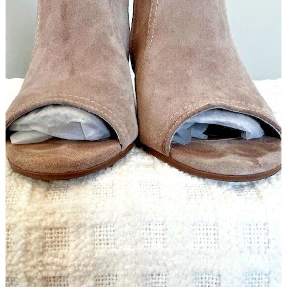Latigo Arma Open Toe Suede Booties Taupe Block Heel Size 10 New In Box - Picture 5 of 13